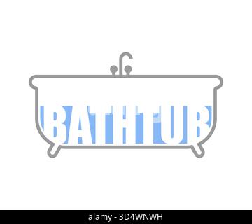 Symbol einer Badewanne mit dem Wort "BADEWANNE" über der Wasserlinie. Stellt Hygiene, Entspannung, Spa, Badezimmerservice oder Wasserverfahren dar Stock Vektor