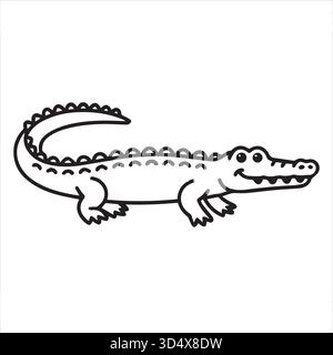 Krokodil Malseite für Kinder, druckbare Tiermalbogen, Schwarzweiß Krokodil-Illustration für Kinder Stock Vektor