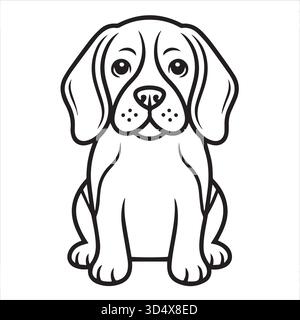 Niedliche Hund Malseite für Kinder, druckbare Tier Malbogen, schwarz-weiße Welpen Illustration für Kinder Stock Vektor