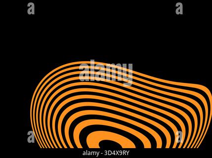 Hypnotischer orange verzogener Verlauf auf tiefschwarzem Hintergrund futuristische abstrakte optische Illusion. Stockfoto