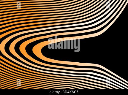 Farbverlauf von orangefarbenen und schwarzen Streifen verzogen, um eine abstrakte 3D-Illusion von Bewegung und Raum zu erzeugen. Stockfoto