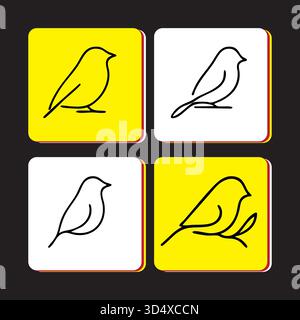 Sammlung von vier Vogelsymbolen auf verschiedenen farbigen Quadraten Stock Vektor