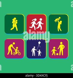 Konzeptuelle Darstellung verschiedener Kinderbetreuungs- und Erziehungsaktivitäten Stock Vektor