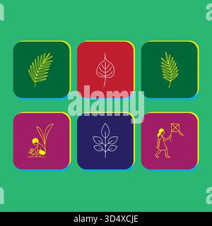 Farbenfrohe Icon-Kollektion, die die Natur und das Thema der Kindheit darstellt Stock Vektor