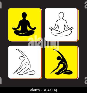 Yoga stellt meditative und spannende Figuren auf dem Konzept des Square Backgrounds auf Stock Vektor
