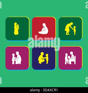 Konzeptuelle Darstellung verschiedener Kinderbetreuungs- und Erziehungsaktivitäten Stock Vektor