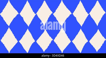 Handgezeichnetes Nahtloses Rautenmuster Mit Unregelmäßigen Blauen Rautenbussen Im Modernen Preppy Graphic Style Stock Vektor