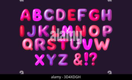 3D Schriftart Buchstabe Ballon Alphabet ABC Text Bubble Typografie für Geburtstag und Party Vektor Cartoon Spaß Pop Glossy Schriftart Stock Vektor