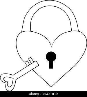 Schlüssel und Vorhängeschloss in Form eines Herzens. Komposition zum Valentinstag. Vektorgrafik-Strichdarstellung. Für T-Shirt-Druck, Webdesign, Schönheitssalons Stock Vektor