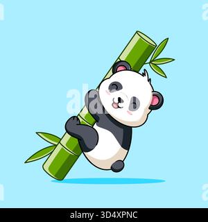 Netter Panda Lächelnd Kletternder Bambus Vektor Illustration Cartoon Design Stock Vektor
