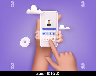 Melden Sie sich mit der Smartphone-App beim Online-Konto an. Benutzeroberfläche. Sichere Anmeldung und Passwort. Stock Vektor