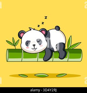 Niedlicher Panda, der friedlich mit lächelndem Gesicht auf Bambus-Vektor-Illustration Cartoon-Design schläft Stock Vektor