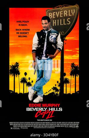Beverly Hills Cop II (1987) von Tony Scott mit Eddie Murphy, Richter Reinhold und Jürgen Prochnow. Axel Foley kehrt nach Beverly Hills zurück, um einen Angriff auf einen Polizeikapitän zu untersuchen und entdeckt eine Reihe von gewalttätigen Überfällen, die mit einem kriminellen Mastermind verbunden sind. Foto eines Original-Posters aus dem Jahr 1987 (USA), das NUR FÜR REDAKTIONELLE ZWECKE VERWENDET WIRD. Quelle: BFA / Paramount Pictures Stockfoto
