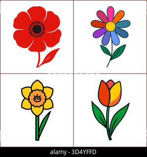 Helle Blumenstrauß Vektor-Illustration mit üppigen Blättern, verschiedenen blühenden Blumen und einer detaillierten botanischen Illustration für die Verwendung in einer Vielzahl von Designs Stock Vektor