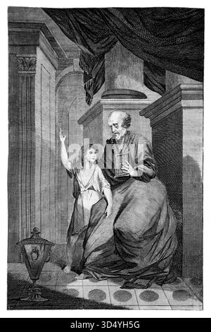 Illustration von Samuel, der vom Herrn gerufen wurde - der junge Samuel mit dem Hohepriester Eli am Tabernakel aus einem 18. Jahrhundert die Familie von Reverend Mr. Cookson Stockfoto