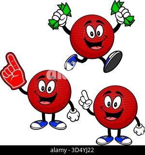 Dodgeball Maskottchen Set 03, handgezeichnete Illustrationen von Dodgeball Maskottchen in verschiedenen Posen. Stock Vektor