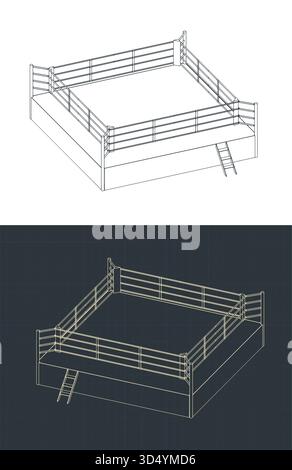 Isometrische Zeichnungen mit Boxring stilisierte Vektorabbildungen Stock Vektor