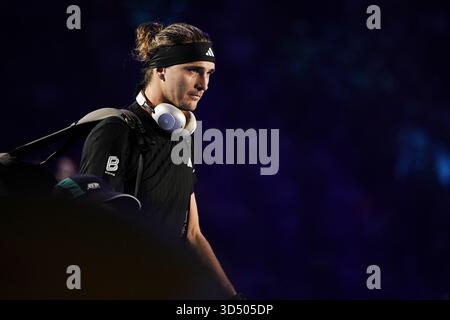 Torino, Italien. November 2025. Der Deutsche Alexander Zverev vor dem Tennis-Einzelspiel der ATP World Tour Finals gegen den Italiener Jannik Sinner in der Inalpi Arena in Turin, Italien - Mittwoch, 12. November 2025. Sport - (Foto: Marco Alpozzi/Lapresse) Credit: LaPresse/Alamy Live News Stockfoto