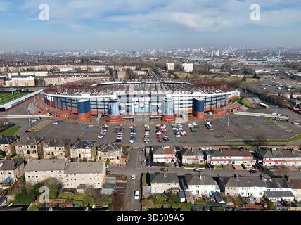 Aktenfoto vom 19.03.2025 mit Einer allgemeinen Ansicht des Hampden Park, Glasgow. England wird sein erstes Spiel der Euro 2028 im Manchester Etihad Stadium ausspielen, wenn sie sich direkt qualifizieren. Die anderen Gastgeber der Republik Irland, Schottland und Wales werden alle Gruppenspiele zu Hause ausspielen. Das Turnier wurde offiziell bei einer Veranstaltung im Zentrum Londons am Mittwoch gestartet, bei der auch der Spielplan enthüllt wurde. Ausgabedatum: Mittwoch, 12. November 2025. Stockfoto