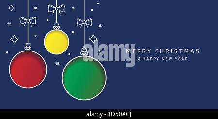 Weihnachtskarte mit Weihnachtsrahmen und Weihnachtsdekoration. Frohe Weihnachten und Happy New Year Hintergrund. Vektorabbildung. Stock Vektor