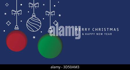 Weihnachtskarte mit Weihnachtsrahmen und Weihnachtsdekoration. Frohe Weihnachten und Happy New Year Hintergrund. Vektorabbildung. Stock Vektor