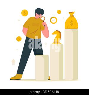 Geschäftsmann, der Investmentmarkt-Vektor-Illustration analysiert Stock Vektor