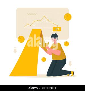 Unternehmen, die bankrott gehen oder Gewinne verlieren mit Pfeil-nach-unten-Vektor-Illustration Stock Vektor