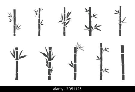 Bambus Silhouetten auf weißem Hintergrund, Bambus svg, Bambus Baum Silhouette, Bambus Baum svg, Bambus Pflanze Silhouette, Bambusvektor. Stock Vektor