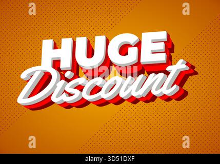 Riesiger Rabatt. Auffällige rot-weiße Typografie mit orangefarbenem Halbton für Werbebanner Stock Vektor