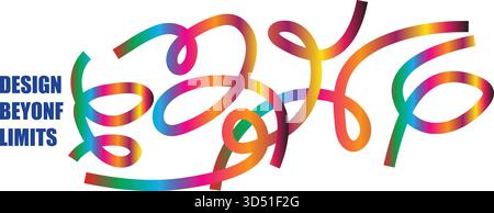 Lebendiges abstraktes Farblinienmuster mit Vektor-Regenbogenverlaufsbänder: Fließende Wellenform Designs auf weißem Hintergrund für moderne Grafikprojekte. Stock Vektor