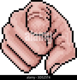 Zeigehand Pixel Art 8-Bit-Videospiel-Cartoon Stock Vektor