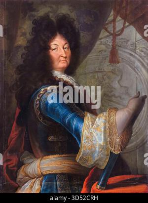 Ludwig XIV. (1638–1715) König von Frankreich vor der Sonne Rhodos, Portraitgemälde in Öl auf Leinwand von Philippe Vignon, 1678-1699 Stockfoto