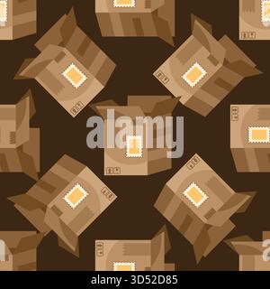 Niedliche Lieferbox Zeichen Vektor Illustration Set. Lustige neun Versandkartons mit Gesichtsausdruck. Verwendung von ähnlichen Aufklebern. Stock Vektor