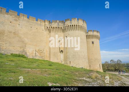 Stadttor mit Zwillingstürmen, Festung Saint-Andre, Gemeinde Villeneuve-les-Avignon, Avignon, Frankreich *** Stadttor mit Zwillingstürmen, Festung Saint Andre, Gemeinde Villeneuve les Avignon, Avignon, Frankreich Stockfoto