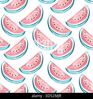 Lebhaftes nahtloses Sommermuster mit erfrischenden Wassermelonenscheiben, perfekte Hintergrundtapete für Strandfeiern und Urlaubsstimmung Stock Vektor