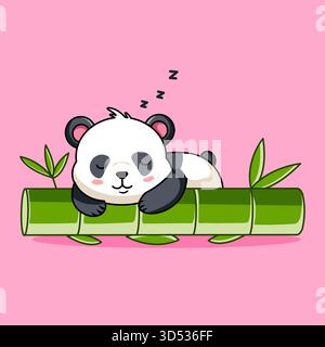 Entzückender Panda Nickerchen auf Bambusstiel Vektor Illustration Cartoon Design Stock Vektor