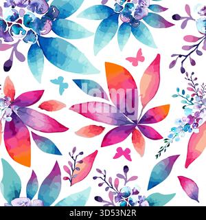 Nahtloser Hintergrund mit abstrakten Blumen in Aquarellen. Handgezeichnet. Nicht AI, Vektordarstellung. Stock Vektor