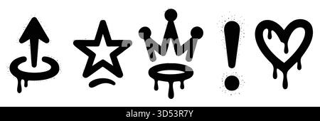 Sternenkrone Pfeil Herz Symbol Set, Kritzelvektorformen, kreative Elemente Pack, minimales schwarzes Illustrationsdesign Stock Vektor