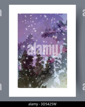 Ruhiger, verschneite Abend, beleuchtet von funkelnden Lichtern und fallenden Flocken Stock Vektor