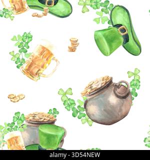 Ein handgezeichnetes nahtloses Muster mit Weihnachtsspielzeug und Lametta auf isoliertem Hintergrund für die Erstellung von Weihnachts- und Neujahrskarten, Verpackungen und Geschenken. Stockfoto