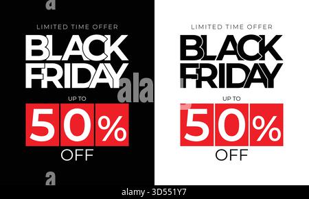 Vorlage für Black Friday-Banner. Set von Designvorlagen für Angebote, Werbeaktionen, Werbung oder Social-Media-Anzeigen am Black Friday, ein Rabattangebot Stock Vektor