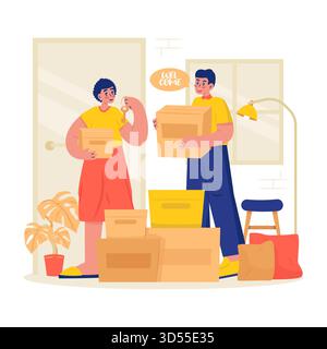Familie zieht ins neue Haus Vektor-Illustration Stock Vektor