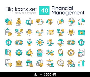 Financial Management -Zeilenfarbsymbole festgelegt Stock Vektor
