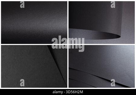 Schwarzer luxuriöser Papierhintergrund mit einem hochwertigen, glänzenden Haptik. Mit satten Texturen, subtiler Körnung, Falten und Verlaufseffekten. Perfekt für abstrakte des Stockfoto
