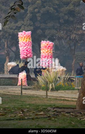 NEW DELHI, INDIEN - 26. JANUAR 2024 Verkäufer von Süßigkeiten auf verlassenen Straßen am Republic Day Stockfoto