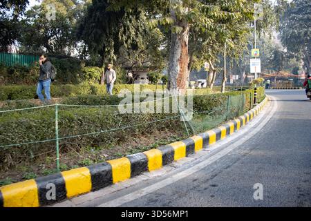NEU-DELHI, INDIEN - 27. JANUAR 2024 typische Straßengärten und Straßenpflaster im Stadtzentrum Stockfoto