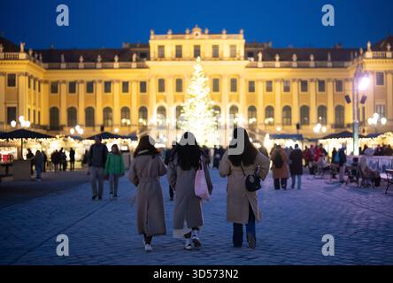 THEMENBILD - Illustration zu den Themen Weihnachtsmarkt, Weihnachten, Christkindlmarkt, Advent. Blick auf den Weihnachtsmarkt vor Schloss Schönbrunn in Wien, Österreich, aufgenommen am Donnerstag, 13. November 2025. - 20251113 PD7376 Credit: APA-PictureDesk/Alamy Live News Stockfoto