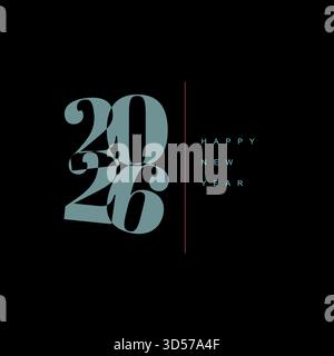 Feiern Sie das kommende neue Jahr 2026 mit diesem minimalistischen Design. Die elegante Typografie von 2026 und der Text „Happy New Year“ sorgen für eine stilvolle Begrüßung Stock Vektor