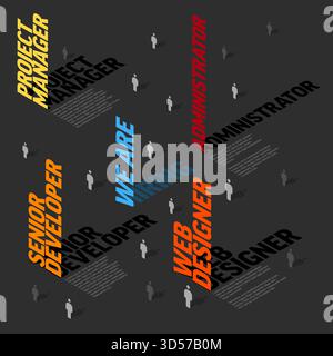 Ein ansprechendes isometrisches Design kündigt an, dass wir für verschiedene offene Stellen eingestellt werden – Flyer-Poster-Banner oder Statusvorlage für soziale Medien. Attraktiver Job V Stock Vektor