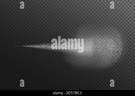 Dampfnebelwasser, luftiger Wasserstrahl isoliert auf schwarzem transparenten Hintergrund. Vektor-Realistyc-Illustration. Stock Vektor